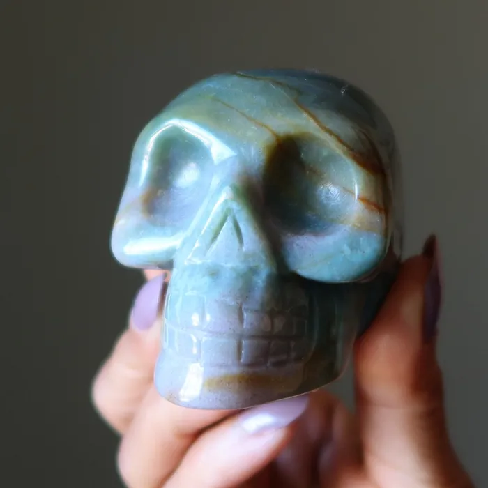 Fancy Jasper Skull Mister Uppity Crystal Figurine Satin Crystals Rings