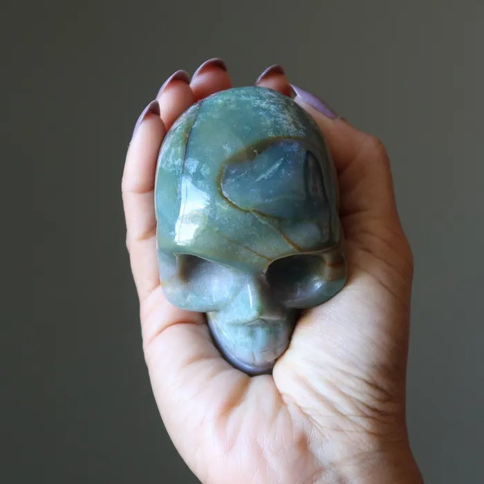 Fancy Jasper Skull Mister Uppity Crystal Figurine Satin Crystals Rings