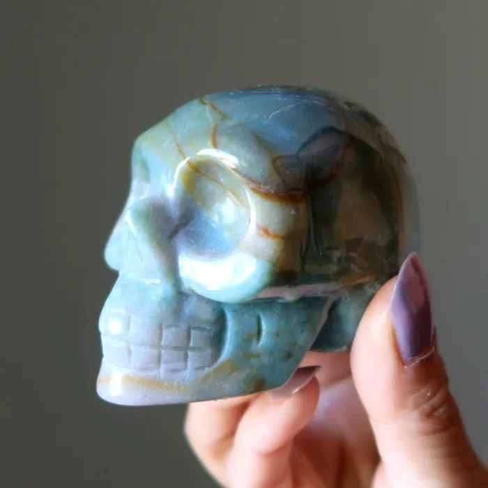 Fancy Jasper Skull Mister Uppity Crystal Figurine Satin Crystals Rings