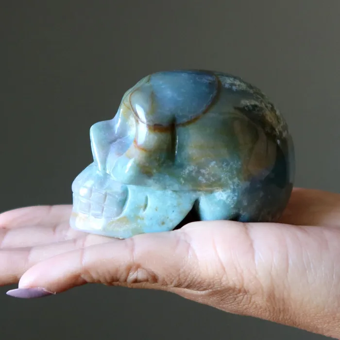 Fancy Jasper Skull Mister Uppity Crystal Figurine Satin Crystals Rings