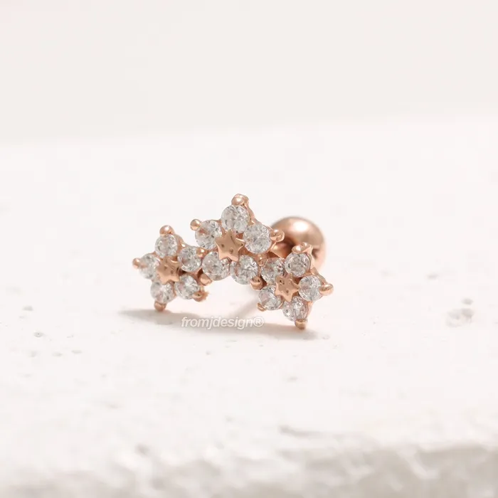from J Shop Earrings CZ Triple Flower Ear Piercing