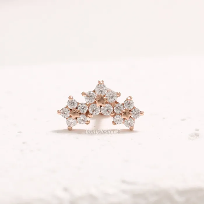 from J Shop Earrings CZ Triple Flower Ear Piercing