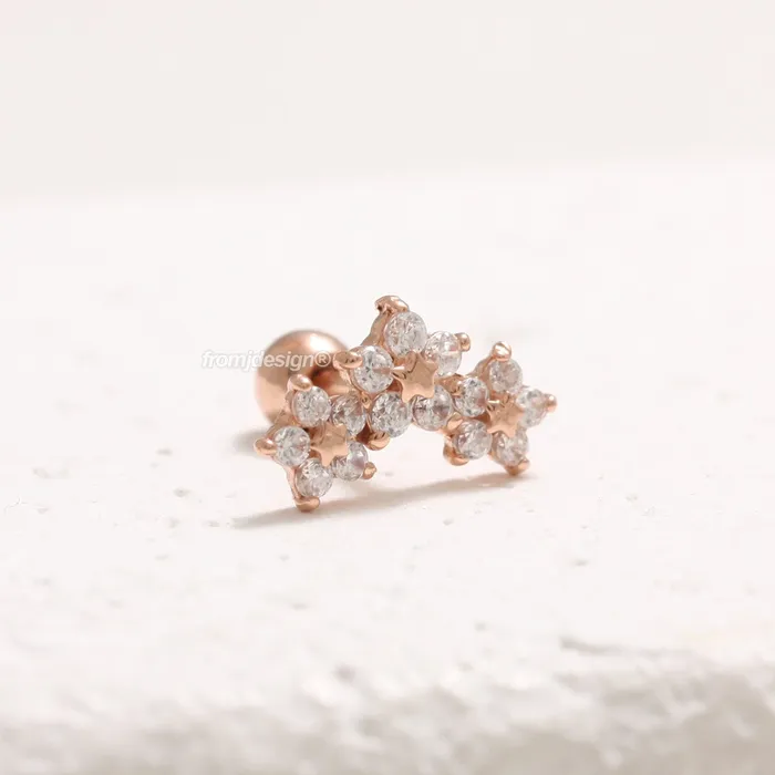 from J Shop Earrings CZ Triple Flower Ear Piercing