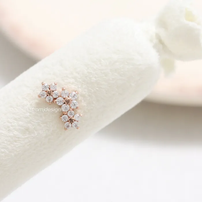from J Shop Earrings CZ Triple Flower Ear Piercing