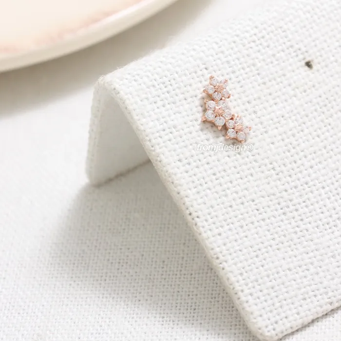 from J Shop Earrings CZ Triple Flower Ear Piercing