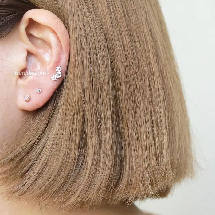 from J Shop Earrings CZ Triple Flower Ear Piercing