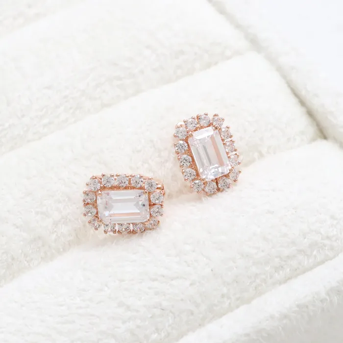 from J Shop Emerald Cut CZ Huggie Earrings Earrings