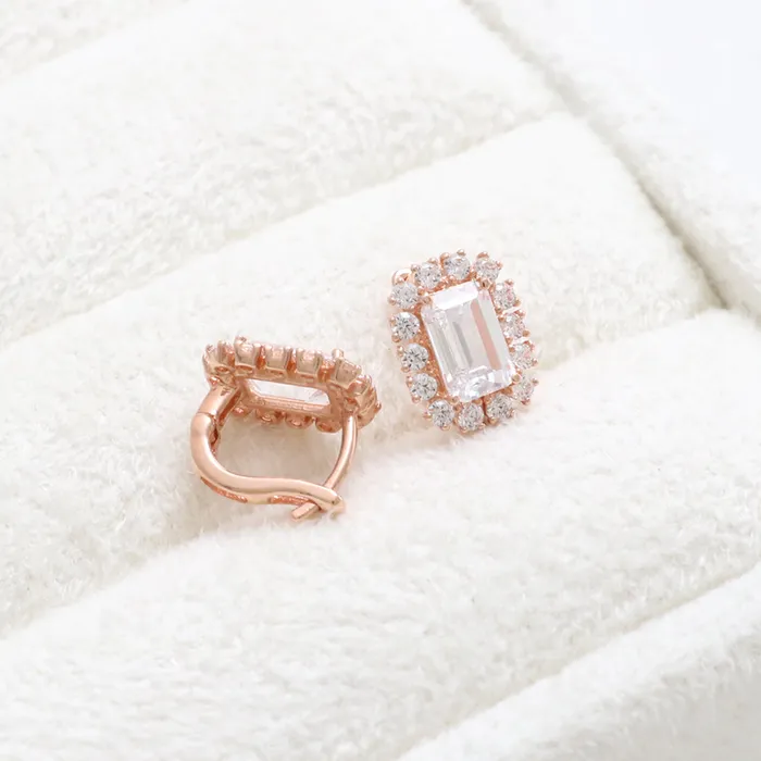 from J Shop Emerald Cut CZ Huggie Earrings Earrings