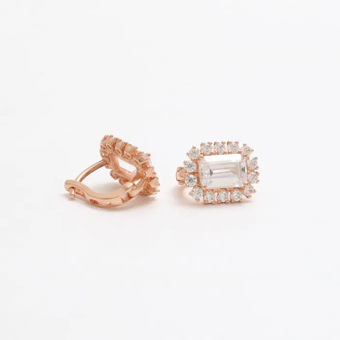 from J Shop Emerald Cut CZ Huggie Earrings Earrings