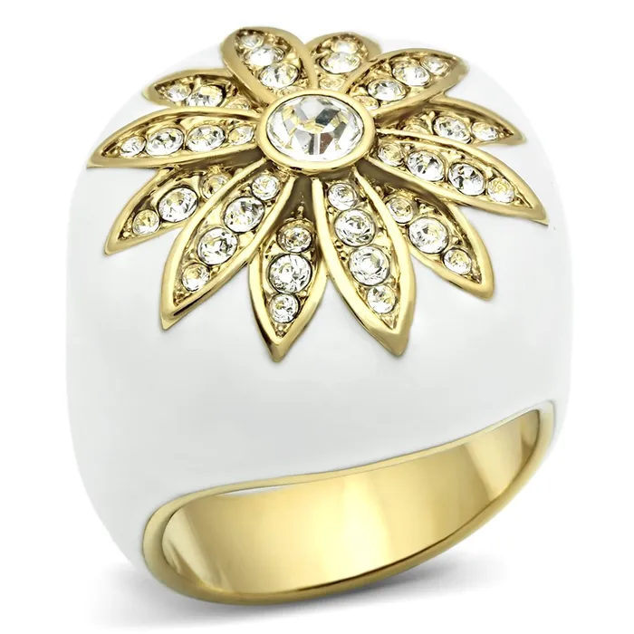 GL326 IP GoldIon Plating Brass Ring with Top Grade Crystal in Clear Alamode Rings GL326 IP GoldIon Plating Brass Ring with Top Grade Crystal in Clear Alamode Rings