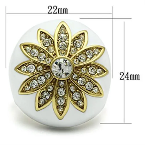 GL326 IP GoldIon Plating Brass Ring with Top Grade Crystal in Clear Alamode Rings