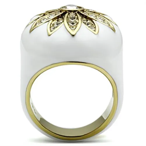 GL326 IP GoldIon Plating Brass Ring with Top Grade Crystal in Clear Alamode Rings