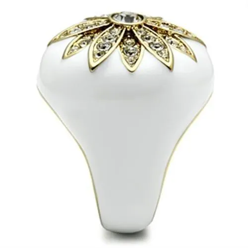 GL326 IP GoldIon Plating Brass Ring with Top Grade Crystal in Clear Alamode Rings