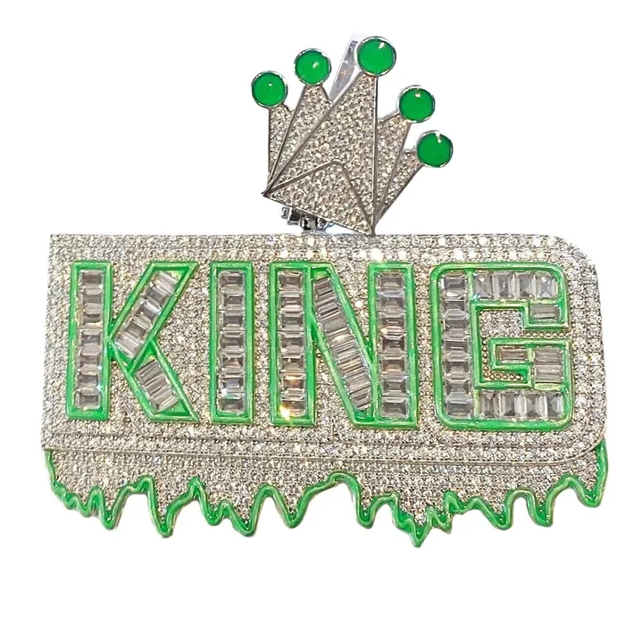 Harlem Bling Necklaces King Pendant 925 Sterling Silver Glow In The Dark Iced Flooded Out CZ Harlem Bling Necklaces King Pendant 925 Sterling Silver Glow In The Dark Iced Flooded Out CZ