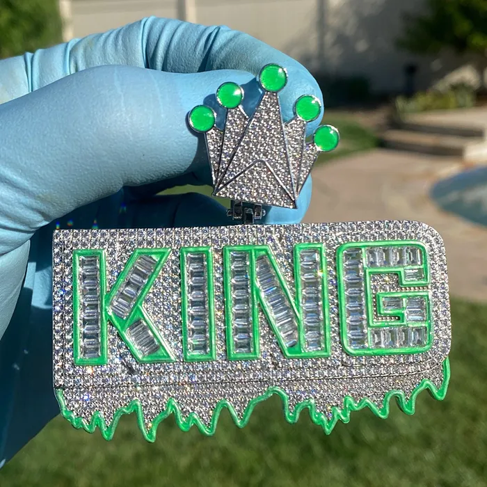 Harlem Bling Necklaces King Pendant 925 Sterling Silver Glow In The Dark Iced Flooded Out CZ Harlem Bling Necklaces King Pendant 925 Sterling Silver Glow In The Dark Iced Flooded Out CZ
