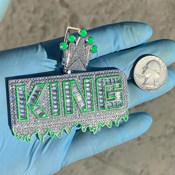 Harlem Bling Necklaces King Pendant 925 Sterling Silver Glow In The Dark Iced Flooded Out CZ Harlem Bling Necklaces King Pendant 925 Sterling Silver Glow In The Dark Iced Flooded Out CZ