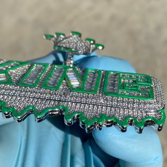 Harlem Bling Necklaces King Pendant 925 Sterling Silver Glow In The Dark Iced Flooded Out CZ Harlem Bling Necklaces King Pendant 925 Sterling Silver Glow In The Dark Iced Flooded Out CZ
