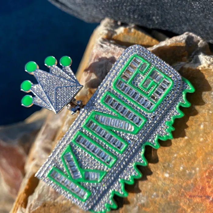Harlem Bling Necklaces King Pendant 925 Sterling Silver Glow In The Dark Iced Flooded Out CZ Harlem Bling Necklaces King Pendant 925 Sterling Silver Glow In The Dark Iced Flooded Out CZ