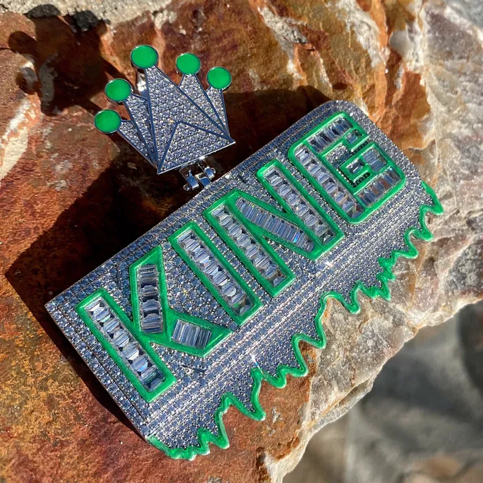 Harlem Bling Necklaces King Pendant 925 Sterling Silver Glow In The Dark Iced Flooded Out CZ Harlem Bling Necklaces King Pendant 925 Sterling Silver Glow In The Dark Iced Flooded Out CZ