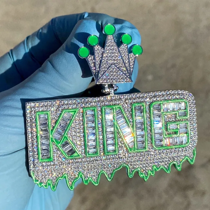 Harlem Bling Necklaces King Pendant 925 Sterling Silver Glow In The Dark Iced Flooded Out CZ Harlem Bling Necklaces King Pendant 925 Sterling Silver Glow In The Dark Iced Flooded Out CZ