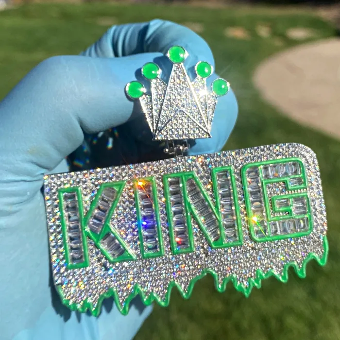 Harlem Bling Necklaces King Pendant 925 Sterling Silver Glow In The Dark Iced Flooded Out CZ Harlem Bling Necklaces King Pendant 925 Sterling Silver Glow In The Dark Iced Flooded Out CZ