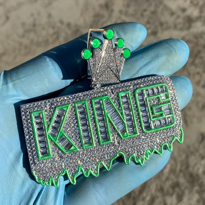 Harlem Bling Necklaces King Pendant 925 Sterling Silver Glow In The Dark Iced Flooded Out CZ Harlem Bling Necklaces King Pendant 925 Sterling Silver Glow In The Dark Iced Flooded Out CZ