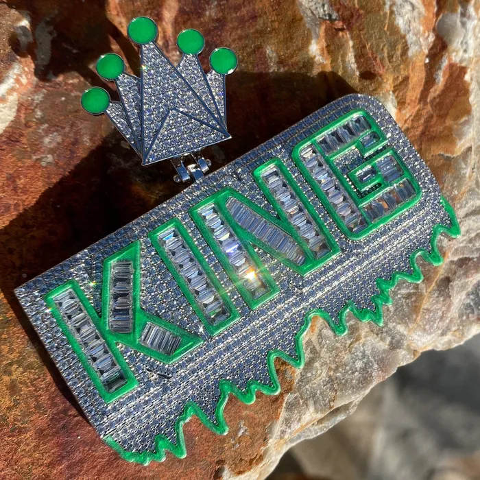 Harlem Bling Necklaces King Pendant 925 Sterling Silver Glow In The Dark Iced Flooded Out CZ Harlem Bling Necklaces King Pendant 925 Sterling Silver Glow In The Dark Iced Flooded Out CZ