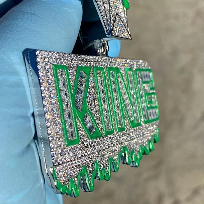 Harlem Bling Necklaces King Pendant 925 Sterling Silver Glow In The Dark Iced Flooded Out CZ Harlem Bling Necklaces King Pendant 925 Sterling Silver Glow In The Dark Iced Flooded Out CZ