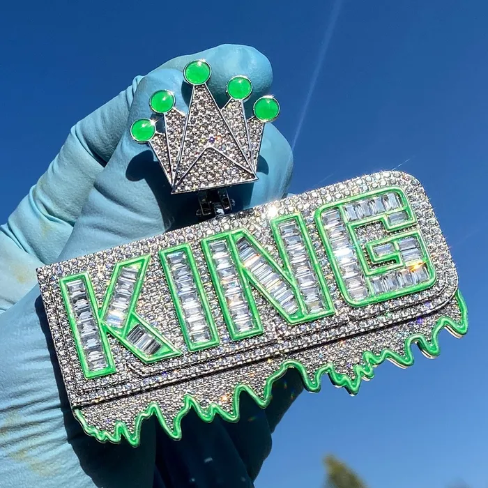 Harlem Bling Necklaces King Pendant 925 Sterling Silver Glow In The Dark Iced Flooded Out CZ Harlem Bling Necklaces King Pendant 925 Sterling Silver Glow In The Dark Iced Flooded Out CZ