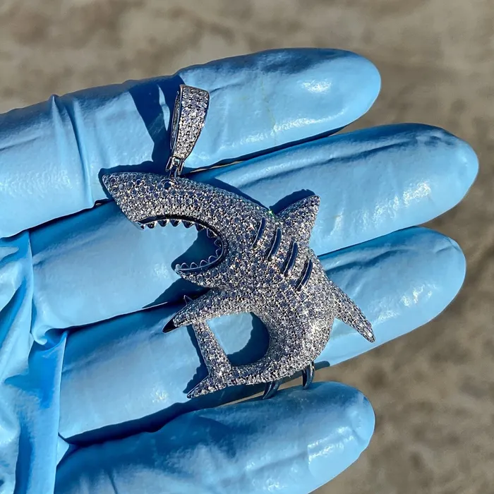 HB Necklaces 925 Sterling Silver Shark Iced Hip Hop Pendant CZ Flooded Out 2 HB Necklaces 925 Sterling Silver Shark Iced Hip Hop Pendant CZ Flooded Out 2