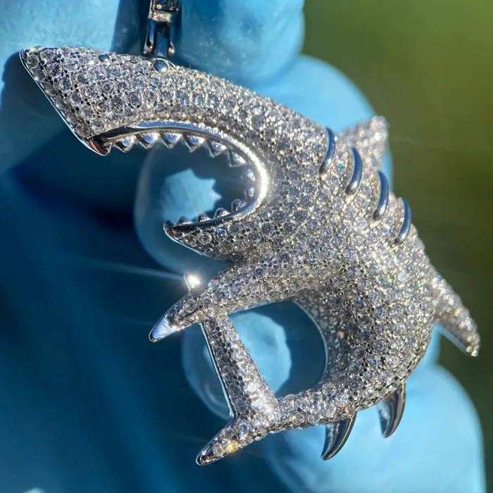 HB Necklaces 925 Sterling Silver Shark Iced Hip Hop Pendant CZ Flooded Out 2 HB Necklaces 925 Sterling Silver Shark Iced Hip Hop Pendant CZ Flooded Out 2