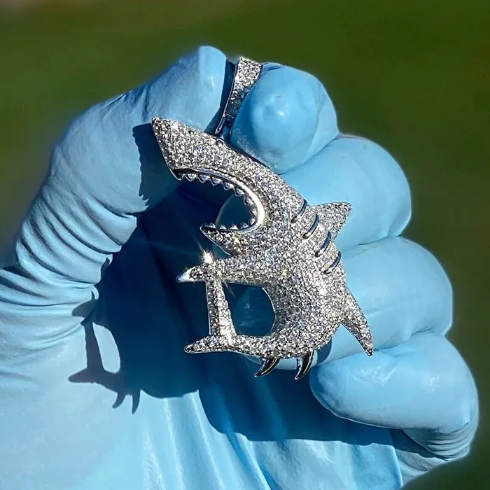 HB Necklaces 925 Sterling Silver Shark Iced Hip Hop Pendant CZ Flooded Out 2 HB Necklaces 925 Sterling Silver Shark Iced Hip Hop Pendant CZ Flooded Out 2