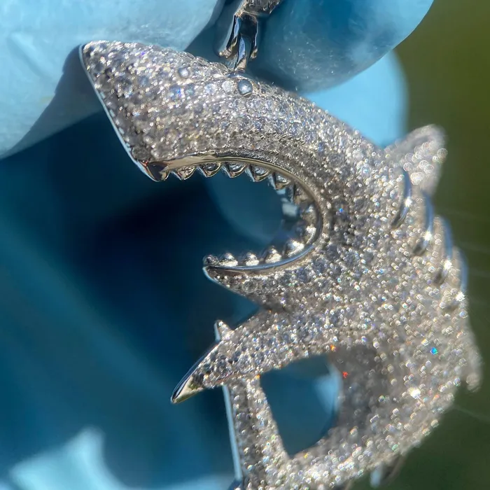 HB Necklaces 925 Sterling Silver Shark Iced Hip Hop Pendant CZ Flooded Out 2 HB Necklaces 925 Sterling Silver Shark Iced Hip Hop Pendant CZ Flooded Out 2