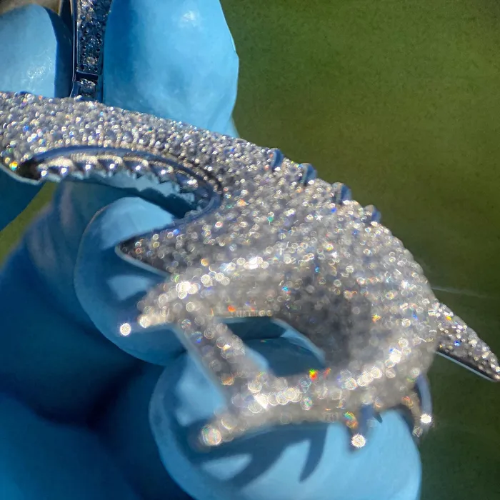 HB Necklaces 925 Sterling Silver Shark Iced Hip Hop Pendant CZ Flooded Out 2 HB Necklaces 925 Sterling Silver Shark Iced Hip Hop Pendant CZ Flooded Out 2