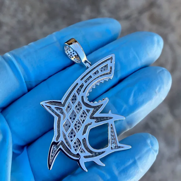 HB Necklaces 925 Sterling Silver Shark Iced Hip Hop Pendant CZ Flooded Out 2 HB Necklaces 925 Sterling Silver Shark Iced Hip Hop Pendant CZ Flooded Out 2
