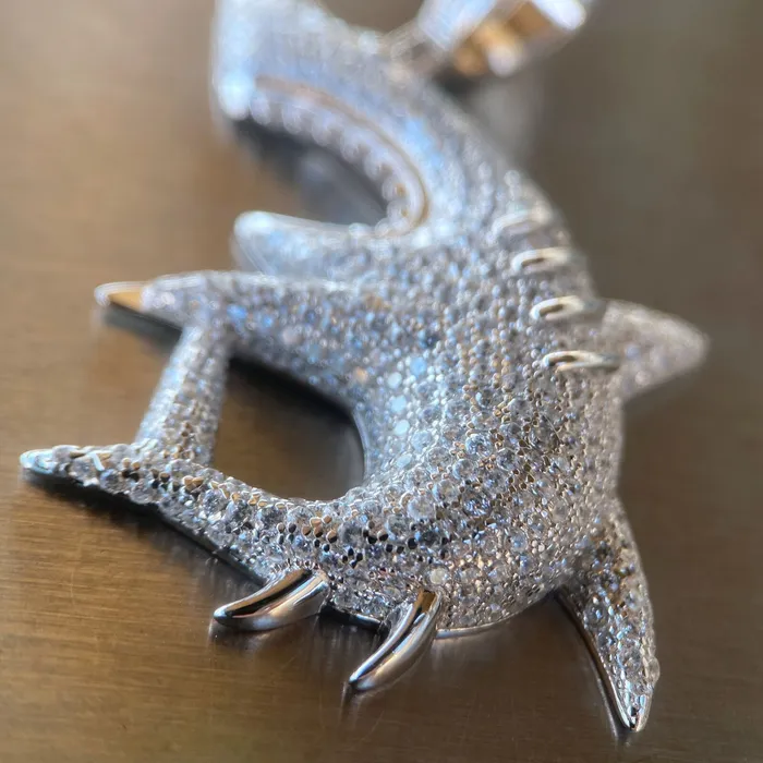 HB Necklaces 925 Sterling Silver Shark Iced Hip Hop Pendant CZ Flooded Out 2 HB Necklaces 925 Sterling Silver Shark Iced Hip Hop Pendant CZ Flooded Out 2