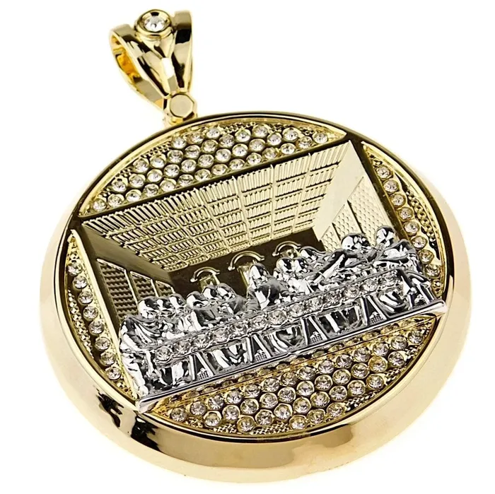 Huge Last Supper Gold and Silver Finish Round Medallion Pendant Bling Cartel Admin Necklaces Huge Last Supper Gold and Silver Finish Round Medallion Pendant Bling Cartel Admin Necklaces