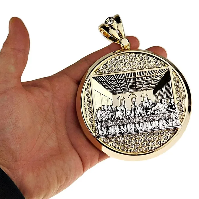 Huge Last Supper Gold and Silver Finish Round Medallion Pendant Bling Cartel Admin Necklaces Huge Last Supper Gold and Silver Finish Round Medallion Pendant Bling Cartel Admin Necklaces