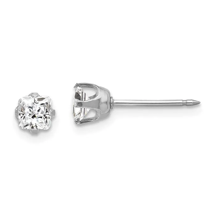 Inverness 14k White Gold 5mm Sq CZ Post Earrings Jewelry Earrings
