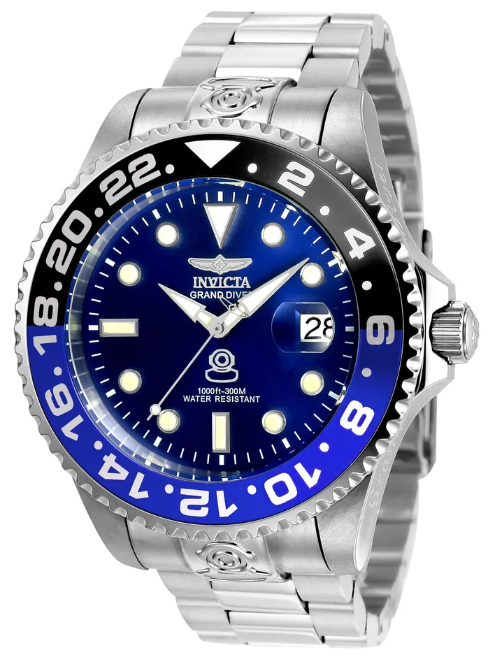 Invicta Bracelets Invicta 21865 Mens Grand Diver Blue Dial Stainless Steel Bracelet Automatic Dive Watch