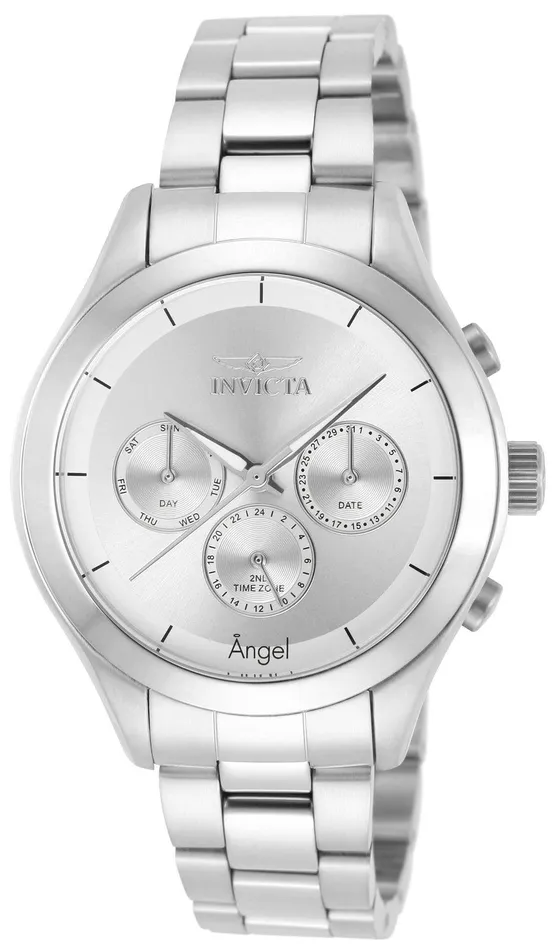 Invicta Earrings Invicta Womens Angel Stainless Steel Watch Dual Time Silver Tone Dial 12465