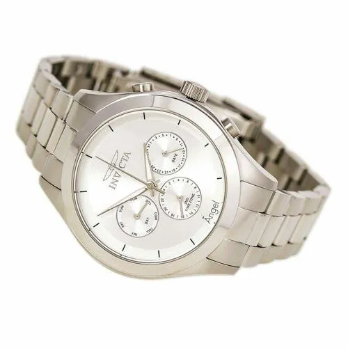 Invicta Earrings Invicta Womens Angel Stainless Steel Watch Dual Time Silver Tone Dial 12465