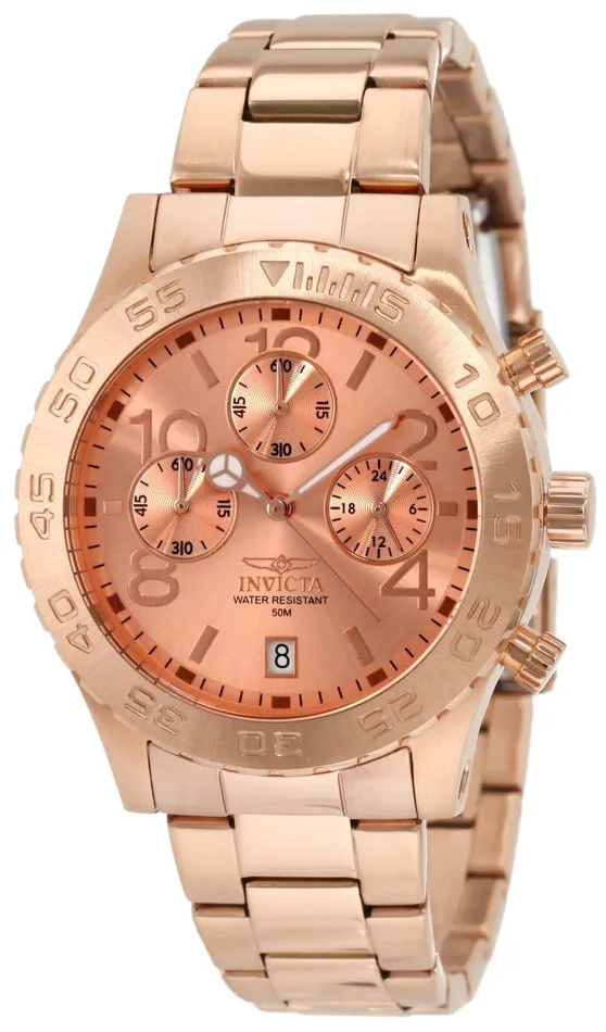 Invicta Invicta 1271 Mens Rose Gold Stainless Steel Specialty Chrono Rose Gold Dial Date Watch Earrings