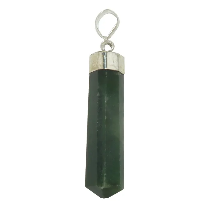 Jade Pendant Point Prosperity Nephrite Sterling Silver Satin Crystals Necklaces
