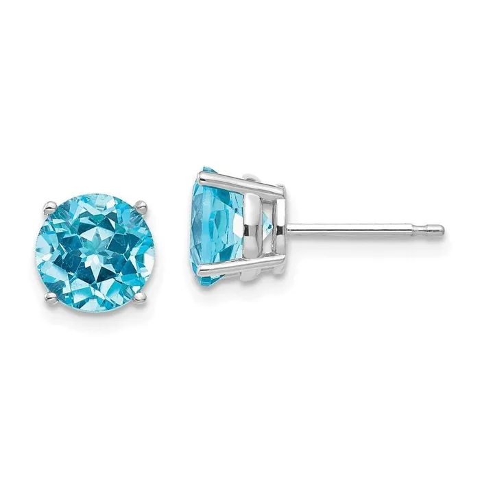 Jewelry 14k White Gold 7mm Blue Topaz Earrings Earrings