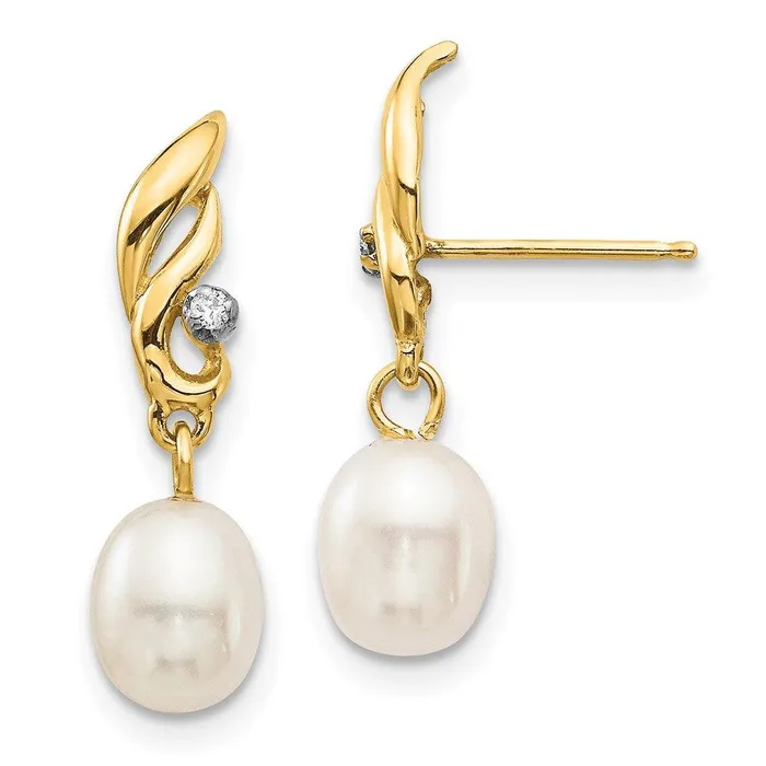 Jewelry Earrings 14K 56mm White Rice FW Cultured Pearl 02ct Diamond Dangle Earrings Jewelry Earrings 14K 56mm White Rice FW Cultured Pearl 02ct Diamond Dangle Earrings