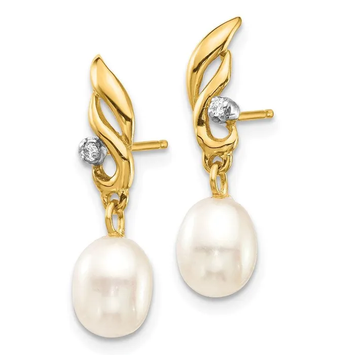 Jewelry Earrings 14K 56mm White Rice FW Cultured Pearl 02ct Diamond Dangle Earrings Jewelry Earrings 14K 56mm White Rice FW Cultured Pearl 02ct Diamond Dangle Earrings