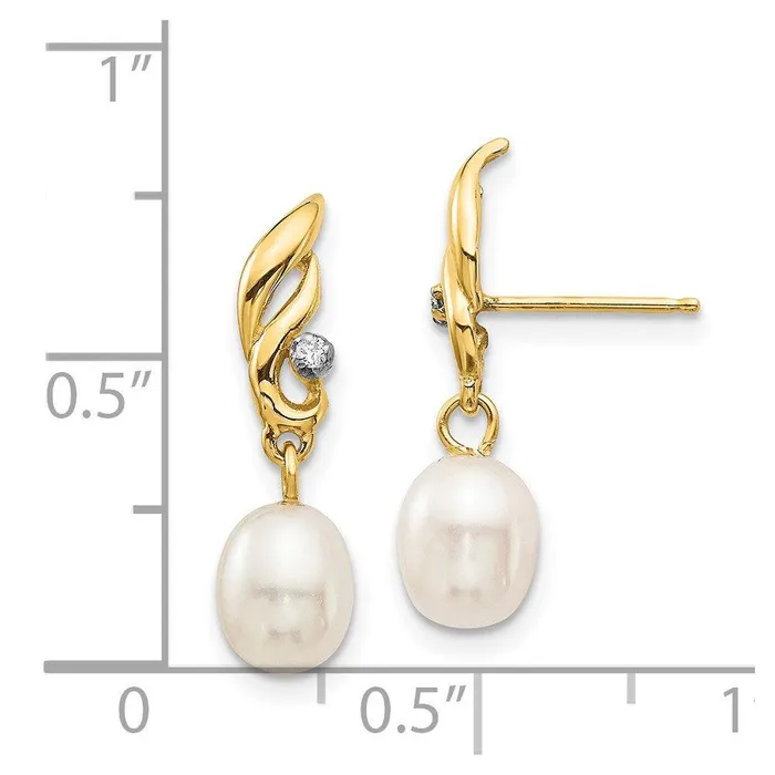 Jewelry Earrings 14K 56mm White Rice FW Cultured Pearl 02ct Diamond Dangle Earrings Jewelry Earrings 14K 56mm White Rice FW Cultured Pearl 02ct Diamond Dangle Earrings
