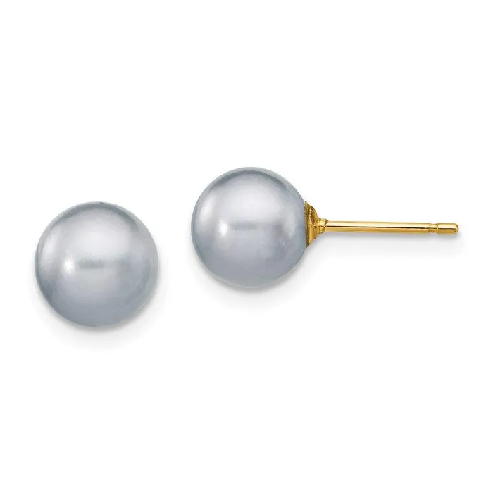 Jewelry Earrings 14k 78mm Grey Round Freshwater Cultured Pearl Stud Post Earrings Jewelry Earrings 14k 78mm Grey Round Freshwater Cultured Pearl Stud Post Earrings