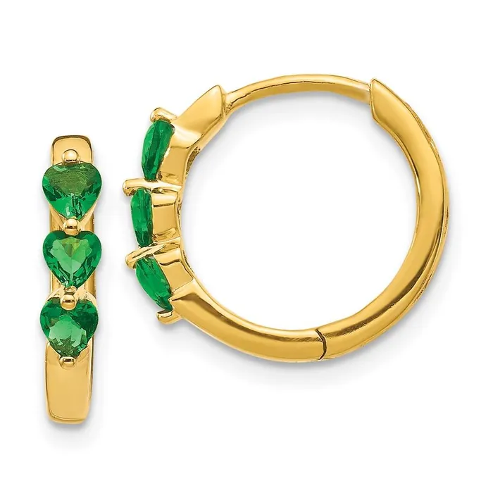 Jewelry Earrings 14K Gold w Created Emerald Polished Hoop Earrings